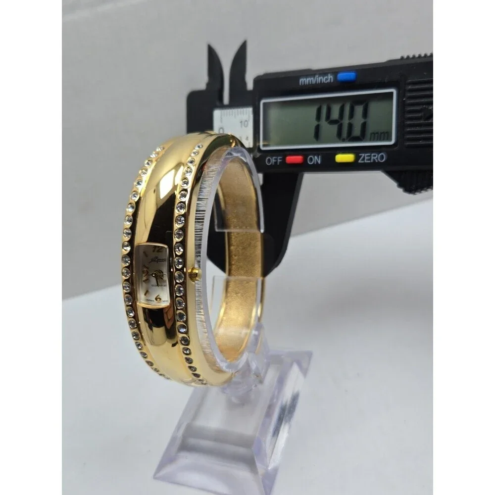 Vintage Pierre Jacquard Womens Gold Rhinestone Cuff Bangle Watch New Battery